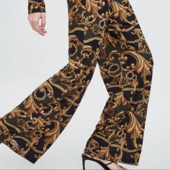 New Zara Trafalu Wide leg chain-link pants - Picture 2 of 8